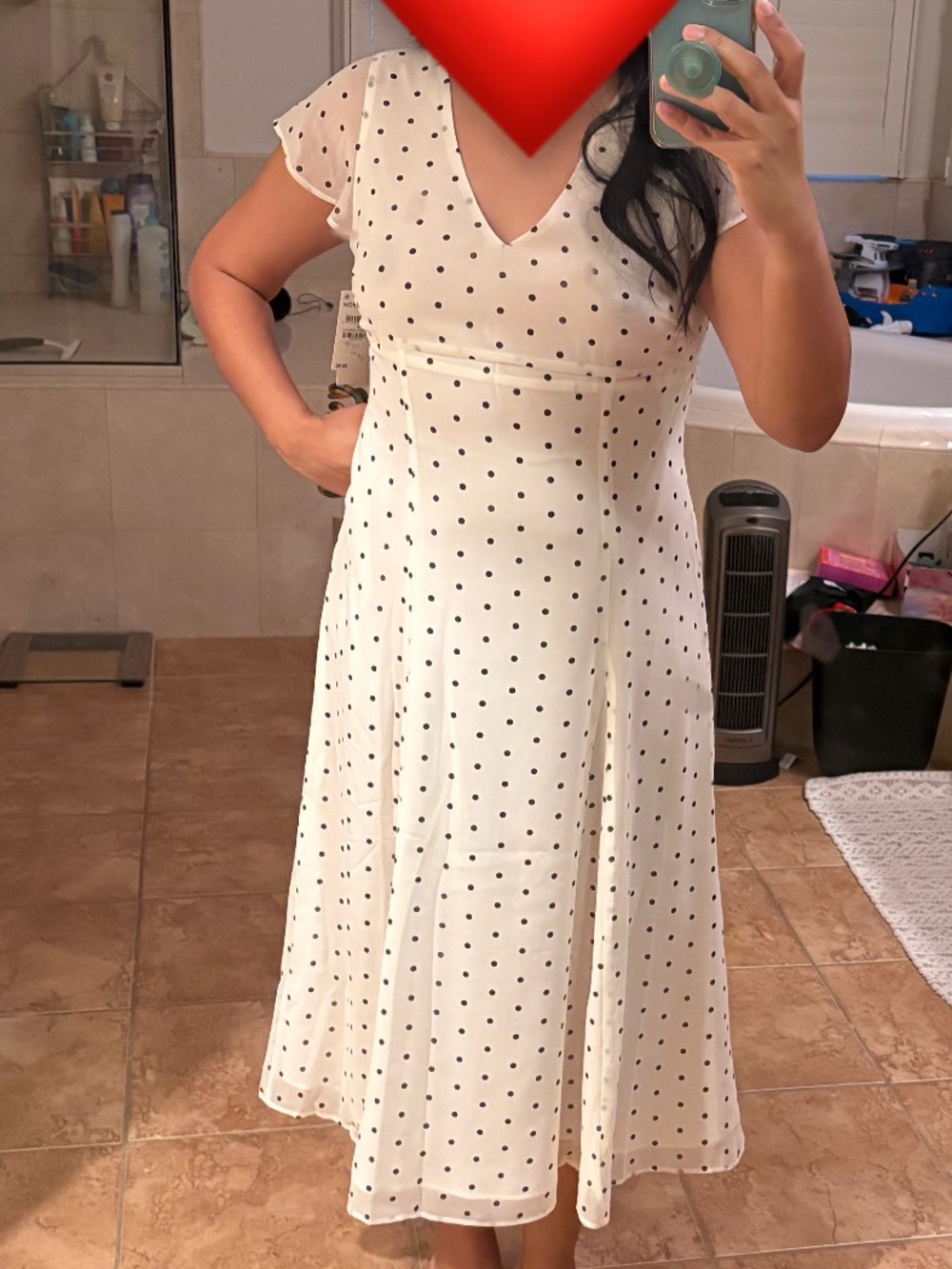 Polka Dot V-Neck Midi Dress in Ivory and Black Godet Pleat - Picture 5 of 5